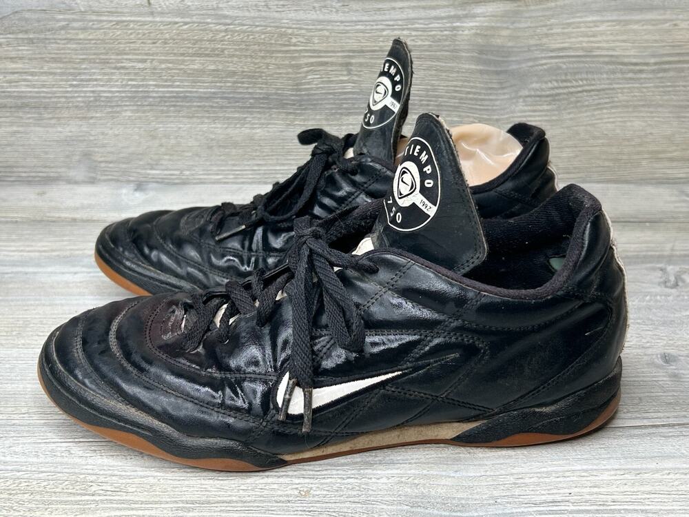 NIKE Tiempo 750 Men's Black Leather Indoor Soccer Shoes Size 11 *Rare